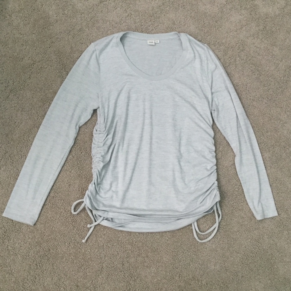 Gap Light Blue Long Sleeve Ruched Tie Side Tunic Top Size Large Soft Winter